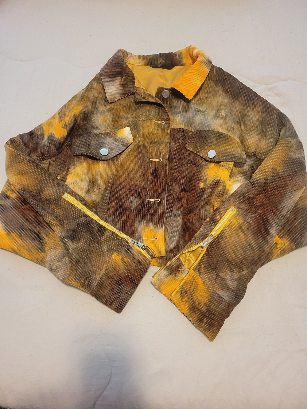 SHEIN Tie-Dye Corduroy Jacket in Yellow & Brown